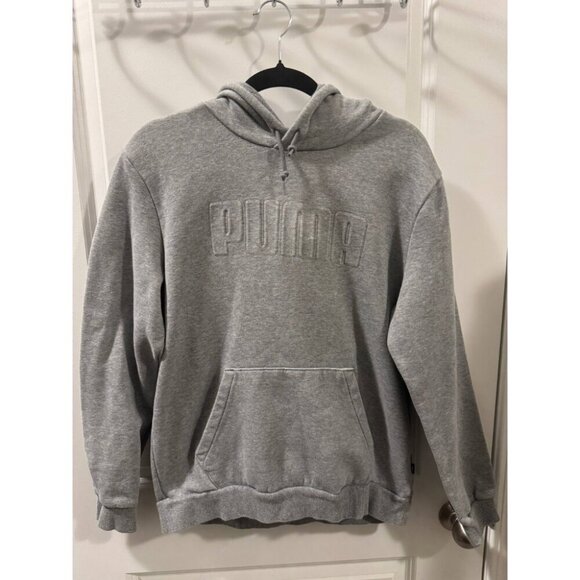 PUMA Men's Medium Gray Embossed Logo Hoodie Pullover Sweatshirt Long Sleeve - Picture 2 of 6